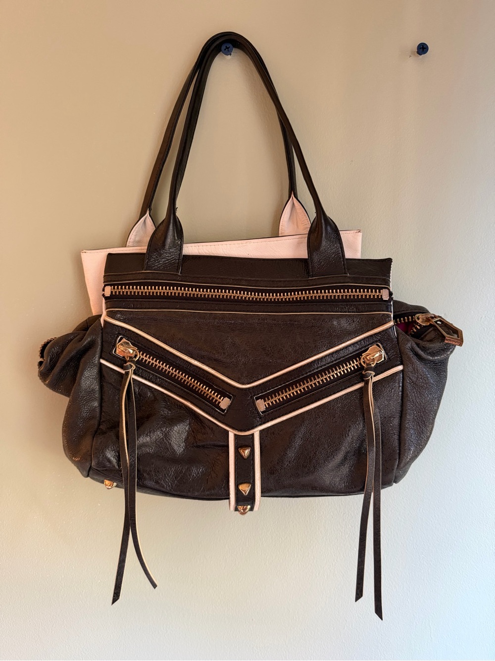 Botkier Black and Light Pink Leather Shoulder Bag